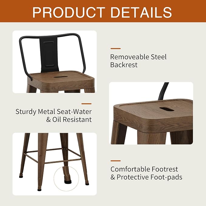 Metal Bar Stools Set of 2 Barstools Indoor/Outdoor Counter Height Bar Chairs - Image 7