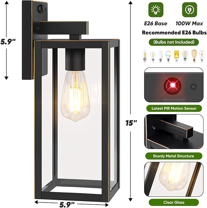 Upgraded Motion Sensor Outdoor Wall Light, Large Size Dusk to Dawn Porch Light - Image 6