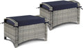 VINGLI Wicker Outdoor Ottoman Set of 2, All Weather PE Rattan Footstool by VINGLI