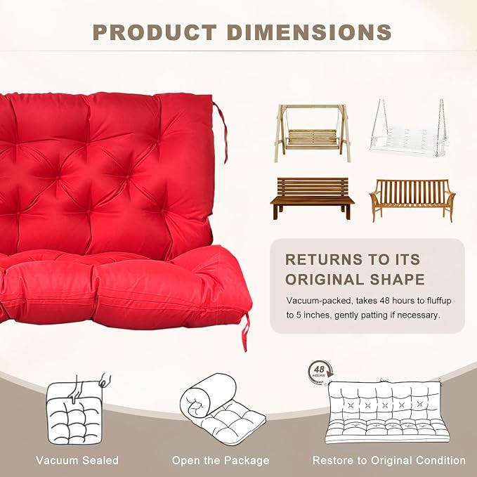 Porch Swing Cushion with Backrest, Waterproof Bench Cushion - Image 6