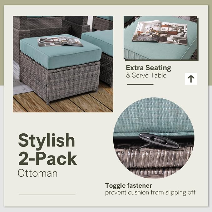 SUNSITT Outdoor Patio Ottoman Set of 2, All Weather Rattan Outdoor Ottoman Set - Image 6
