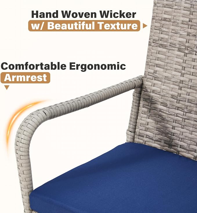 ECOTOUGE Set of 4 Patio Wicker Barstool, Outdoor Rattan Bar Height Chairs - Image 4
