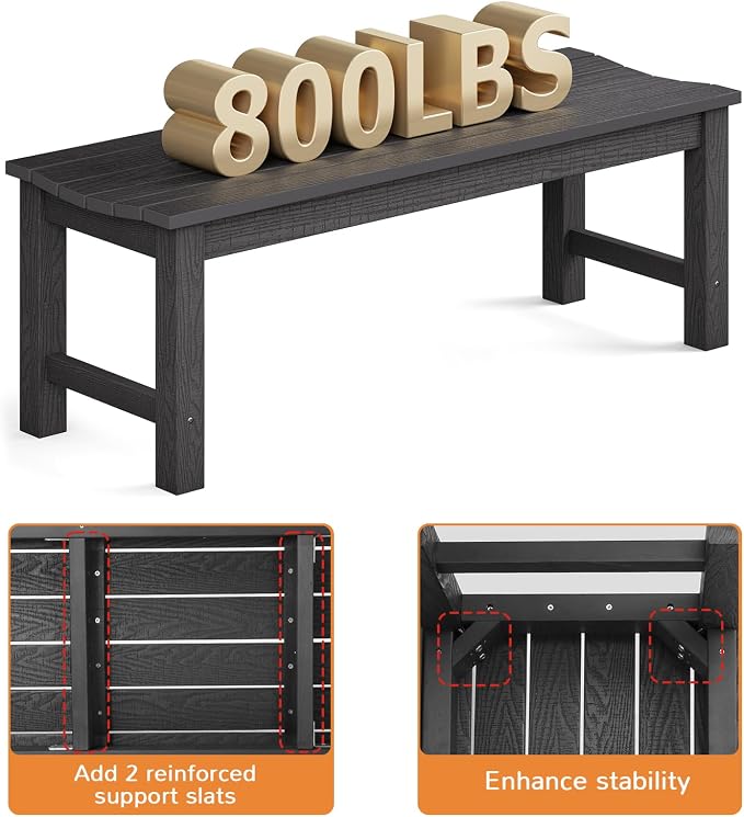 Outdoor Bench, 2-Person Patio Backless Bench Holds up to 800lbs, Weatherproof - Image 5