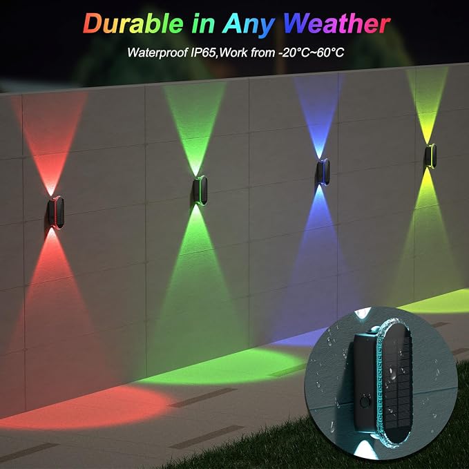 Ellasay Solar Fence Lights Backyark: 4-Pack Fence Lights Solar Powered 8 WRGB - Image 5