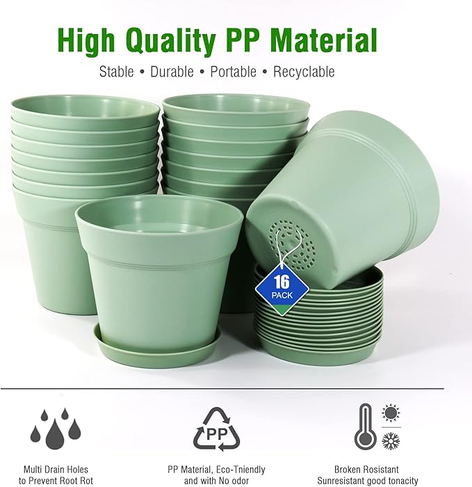 WOUSIWER 16 Pack 6 inch Plastic Planters, Plastic Indoor Planter Flower Pots - Image 4
