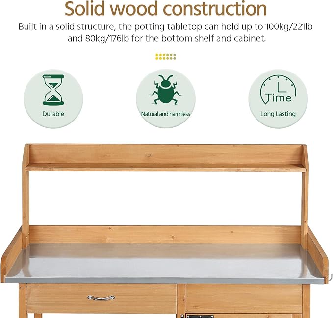 Yaheetech Outdoor Garden Potting Bench Table Work Bench Metal Tabletop - Image 7