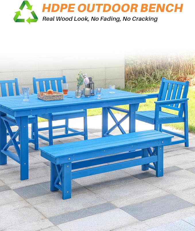 HDPE Outdoor Bench, Poly Lumber Adirondack Benches, All Weather HDPE Patio - Image 8