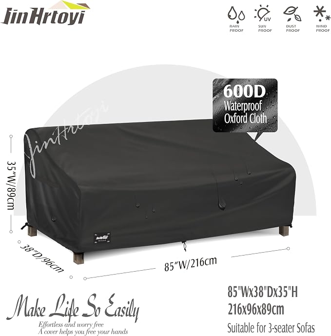 JinHrtoyi 3-Seater Outdoor Couch Cover, 85Wx38Dx35H inches Outdoor Furniture - Image 2