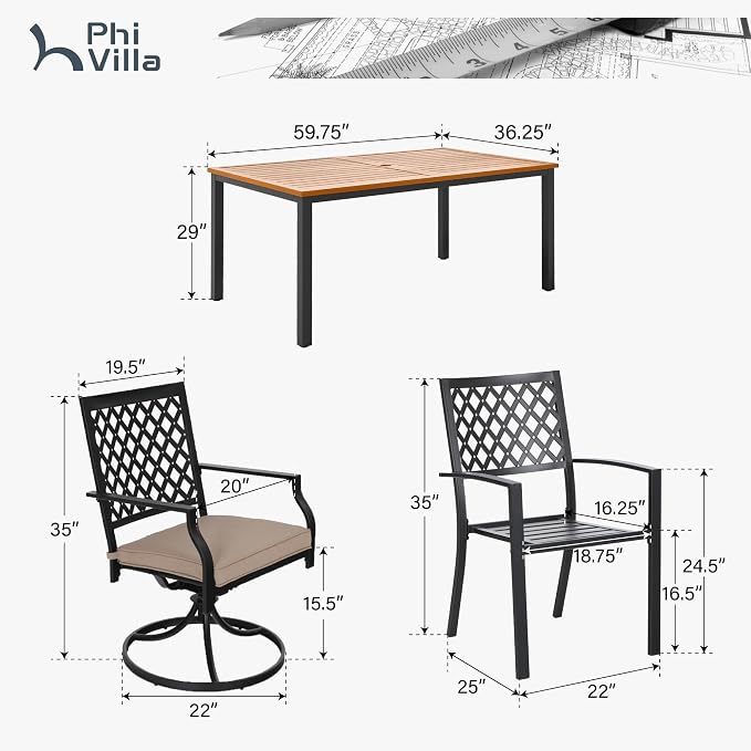 PHI VILLA 7 Pieces Outdoor Dining Set - Image 9