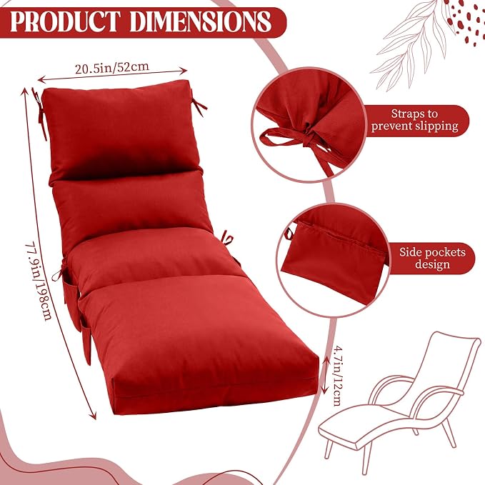 Kigley 2 Pcs Chaise Lounge Cushions, 77.9 x 20.5 x 4.7 Inch Outdoor Lounge - Image 2