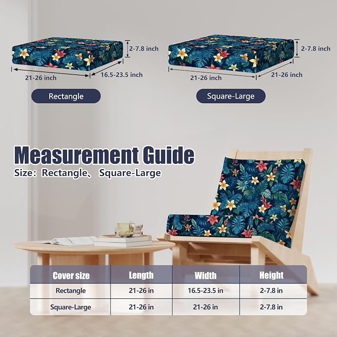 8Pcs Square Large + Rectangle Stretch Patio Cushion Covers, Couch & Sofa - Image 2