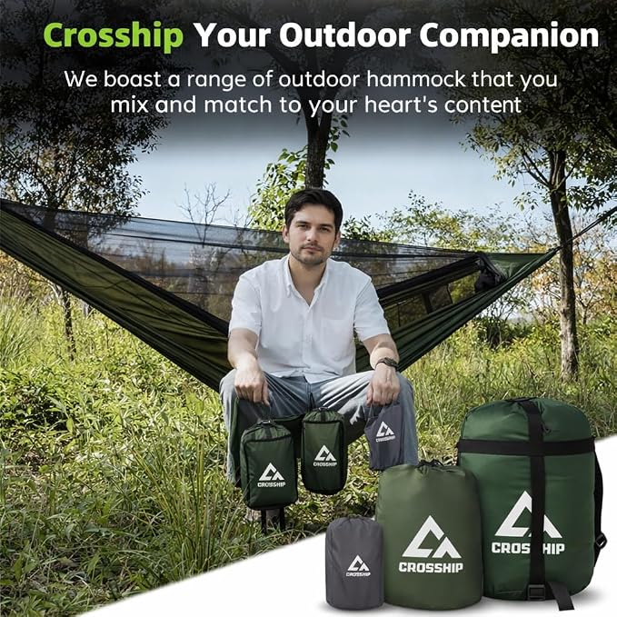 Camping Hammock with Mosquito Net, 2 Person Hammock Bug Net, Parachute Nylon - Image 5