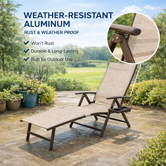 Kozyard Aluminum Outdoor Chaise Lounge Chair, Adjustable Reclining Patio Lounge - Image 3