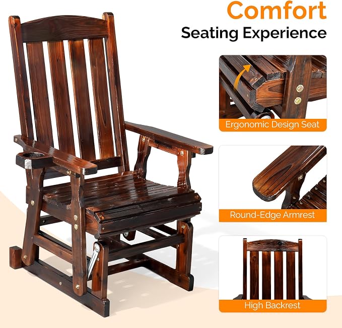 VINGLI Outdoor Glider Chair Wood Patio Glider - Image 4