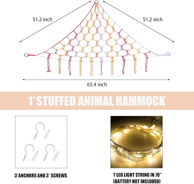Stuffed Animal Hammock with LED Light, Large Stuffed Animals Storage Corner - Image 5