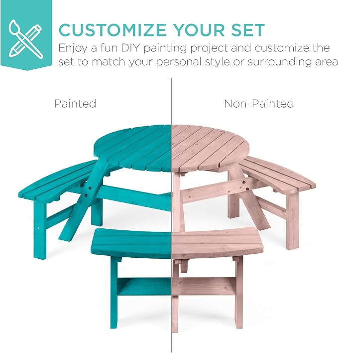 Best Choice Products 6-Person Circular Outdoor Wooden Picnic Table - Image 6