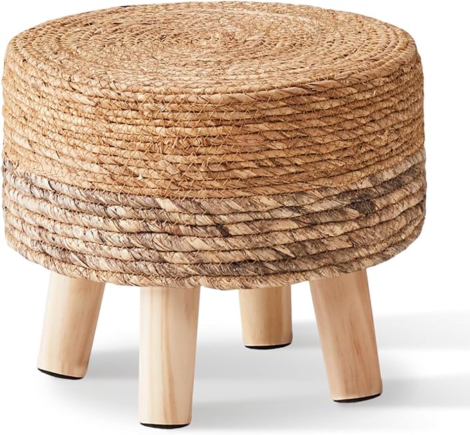 Wimarsbon Round Foot Stool Natural Seagrass Poufs Ottoman Hand Weave Footrest by Wimarsbon