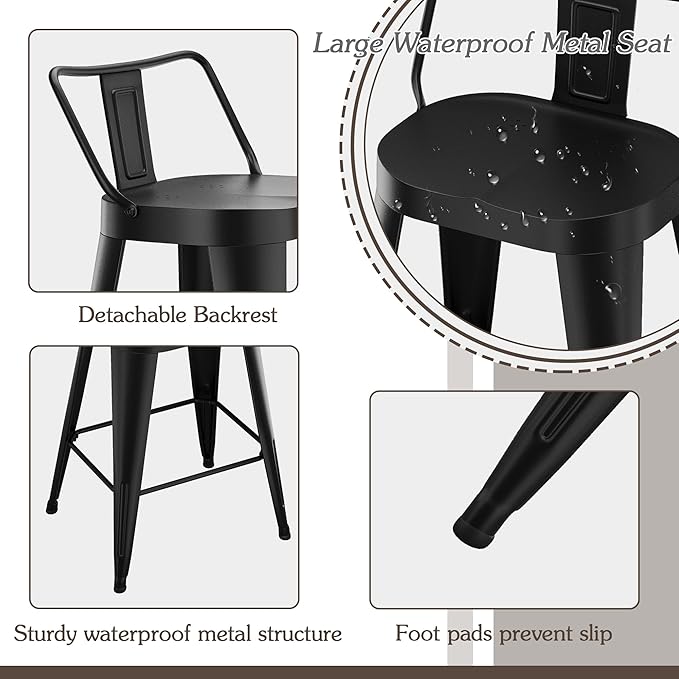 Alunaune 24inch Outdoor Metal Bar Stools Set of 4 Patio Stool Counter Height - Image 6