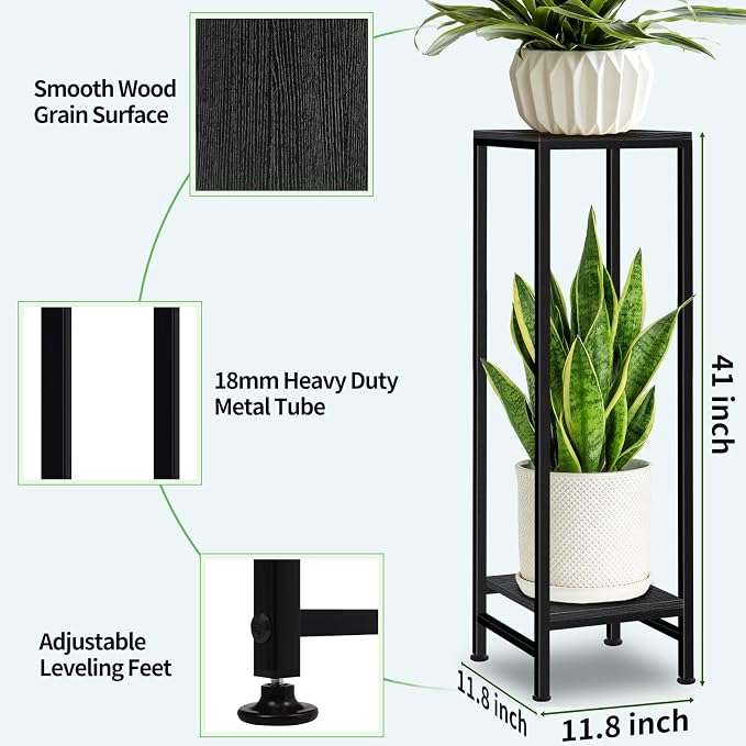 Plant Stand Indoor, 2 Tier Heavy Duty Metal Pedestal Stand Modern Display Rack - Image 3