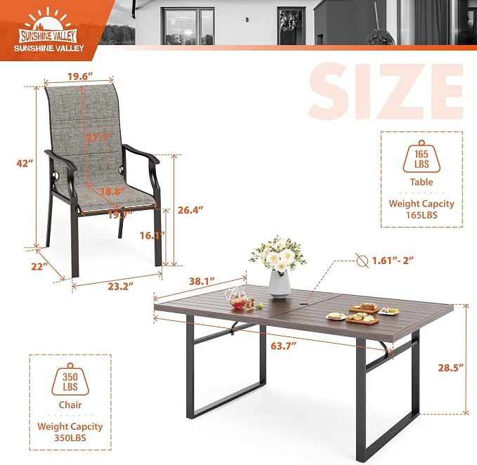 7 Piece Patio Dining Sets for 6, Outdoor Table and Chairs Set - Image 6