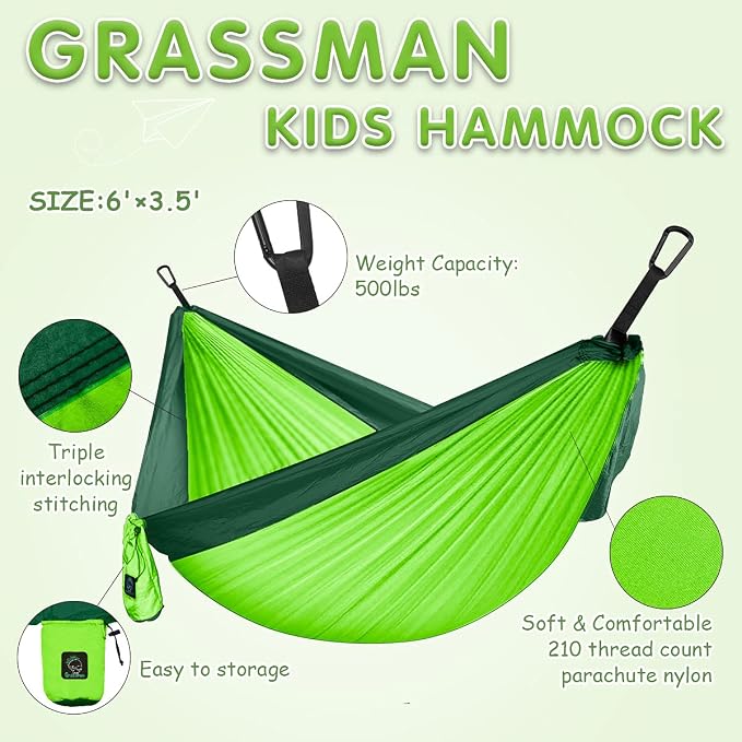 Grassman Kids Small Hammock for Camping Portable Hammock for Child Girls Boys - Image 2