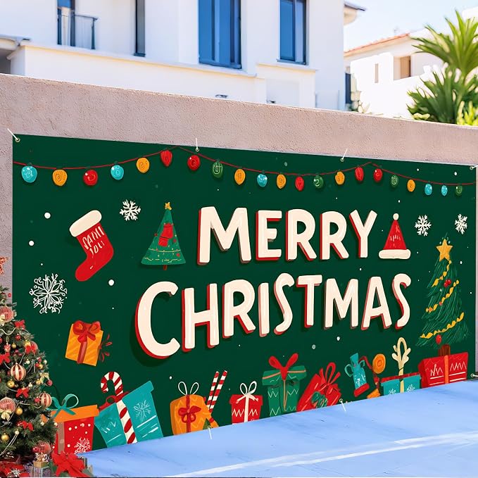 ANNA QUEEN Merry Christmas Gift & Tree Garage Door Banner 6 x 13FT, Holiday - Image 5