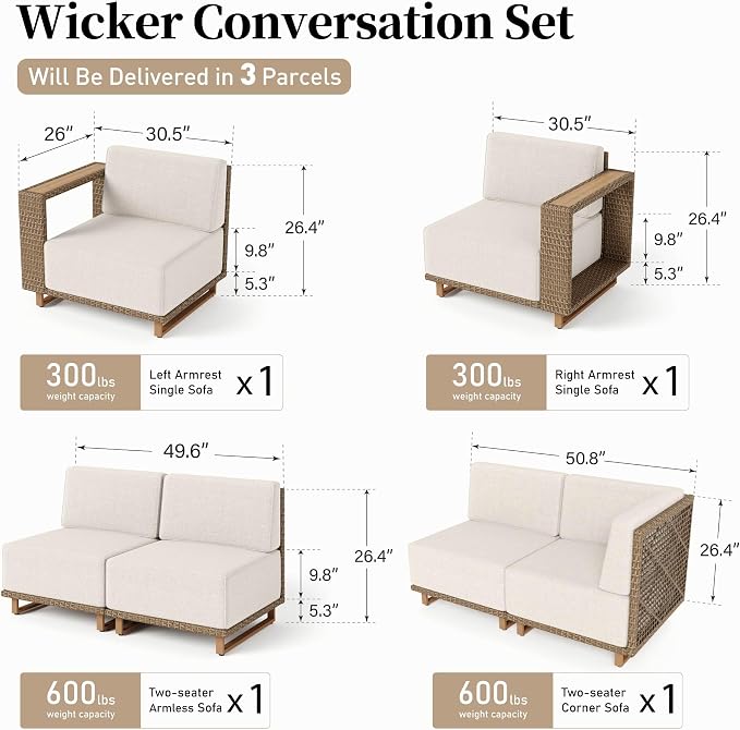 L Shaped Patio Furniture, Outdoor Rattan Wicker Sectional Sofa - Image 8