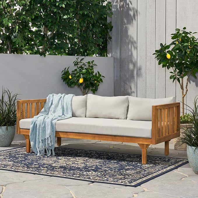 Christopher Knight Home Tina Outdoor 3 Seater Acacia Wood Daybed, Teak Finish - Image 2