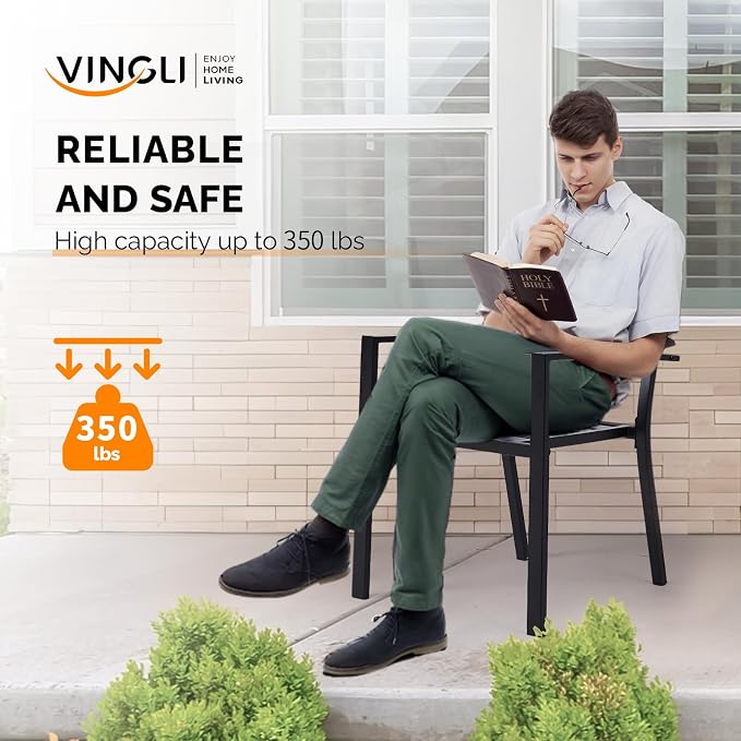 VINGLI Outdoor Dining Chairs Set of 4, Metal Frame Patio Chairs - Image 7