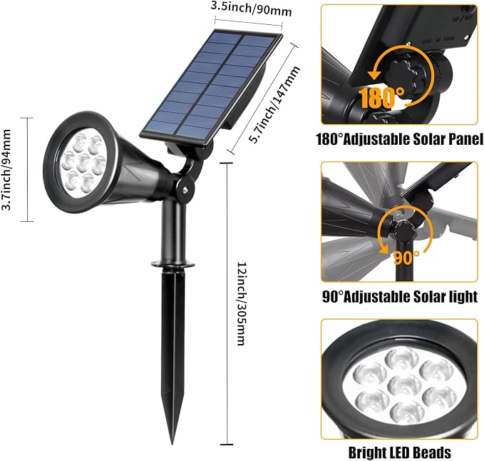 T-SUN Solar Spotlights, 7 LED Solar Lights Outdoor Waterproof, Auto ON/Off - Image 7