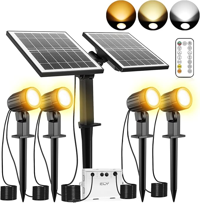 CLY Solar Landscape Spotlights, Solar Landscape Lights Outdoor IP66 Waterproof by CLY