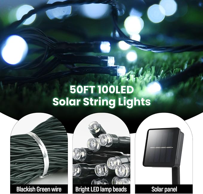 Solar String Lights for Outside, 50ft Solar Lights Outdoor Waterproof 100 Led - Image 2