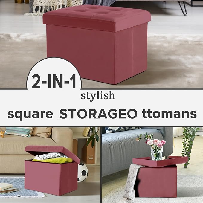 LINMAGCO Storage Ottoman Folding Foot Stool Velvet Footrest - Image 7