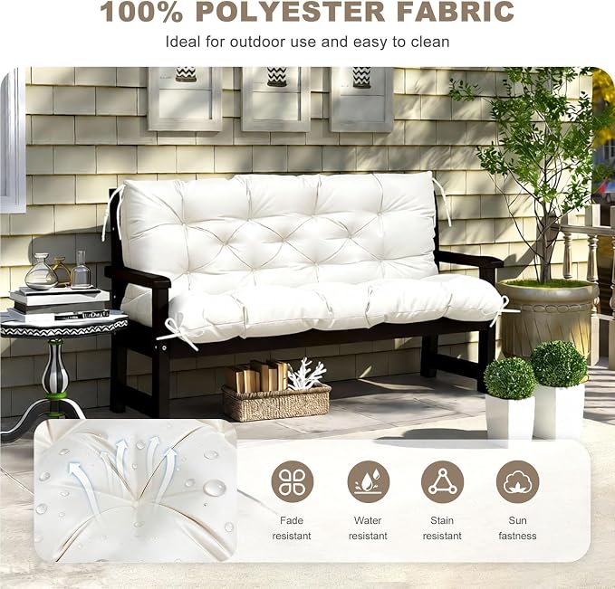 Porch Swing Cushion with Backrest, Waterproof Bench Cushion - Image 3