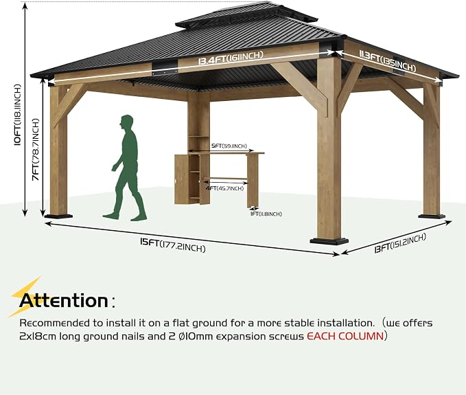 AMERLIFE 13x15 Hardtop Gazebo, Spruce Wood Gazebo - Image 3