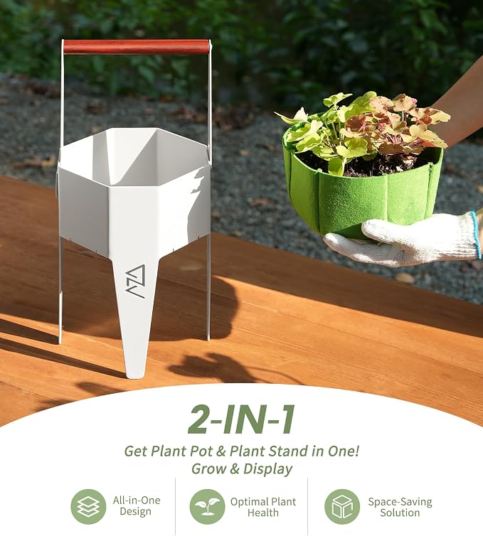 Planter with Stand, Metal 2 in 1 Portable Planter with Grow Bags & Handle - Image 2