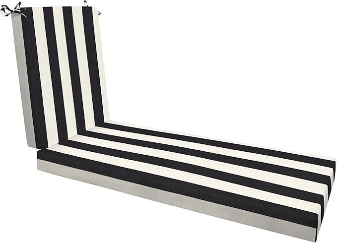 Honeycomb Outdoor Heritage Chaise 21.5 x 70, Cabana Stripe Black & Ivory Chaise by Honeycomb