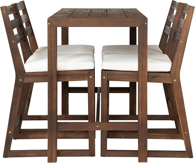 Merax 5-Piece Outdoor Patio Bar Set, Acacia Wood Bistro Table and Chairs - Image 8
