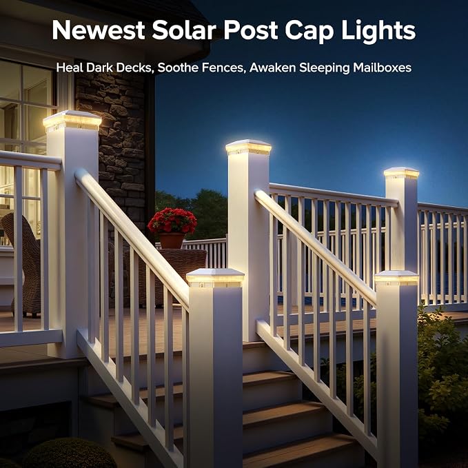 LETMY 6 Pack Solar Post Cap Lights Outdoor, 40 Brighter LEDs 4x4 Fence Post - Image 8