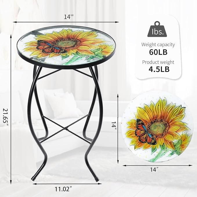 VCUTEKA Patio Side Table Outdoor Accent Table Bistro Coffee Table Plant End - Image 3