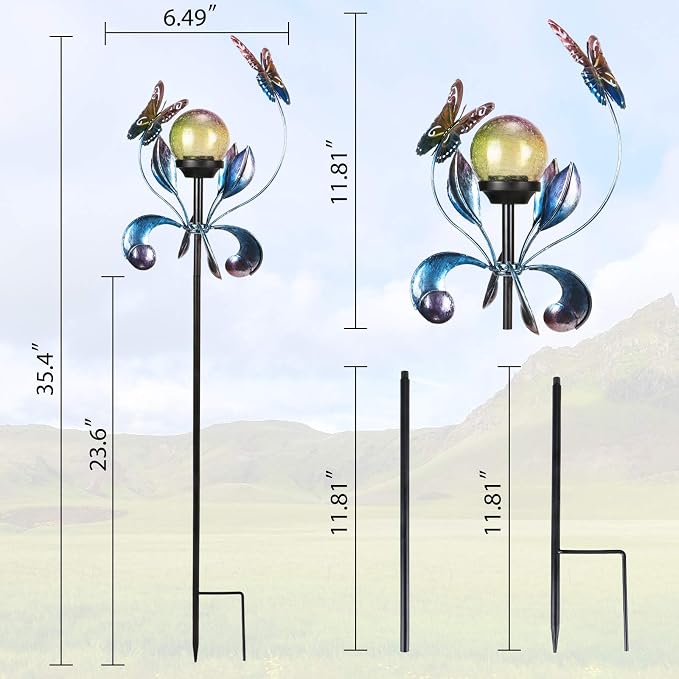 VCUTEKA Solar Lights Outdoor Metal Garden Stake Waterproof Crackle Glass Globe - Image 5