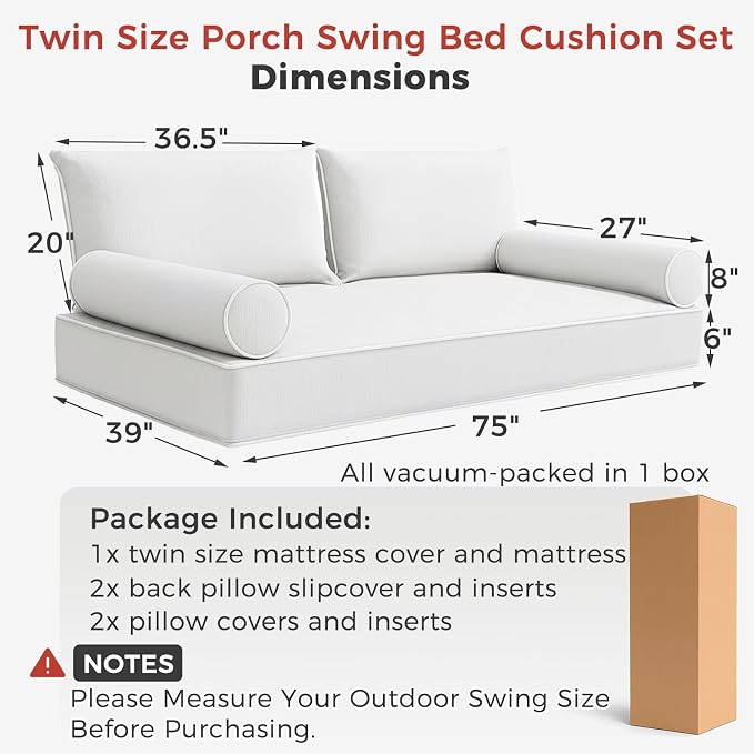 Olefin Twin Outdoor Mattress Package Daybed Cushion Set，Twin Size Porch Swing - Image 3