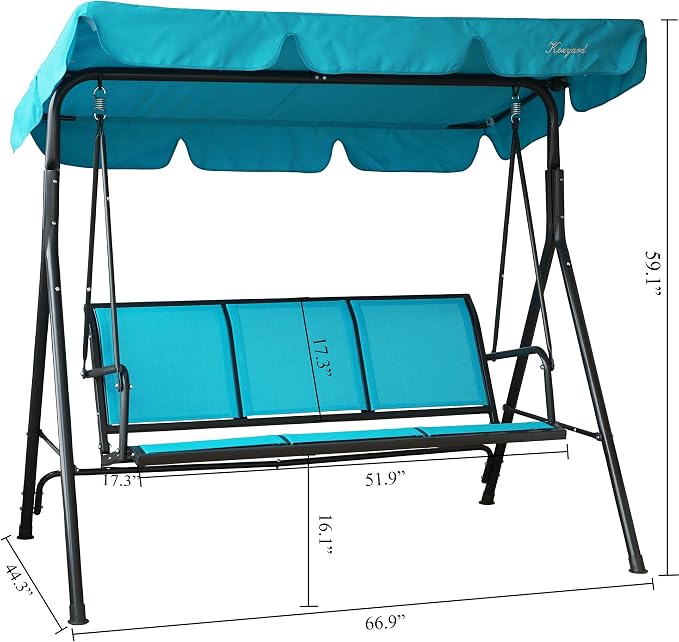 Kozyard 3-Person Outdoor Canopy Porch Swing Chair, Breathable Textilene Armrest - Image 4
