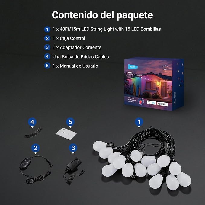 NEEWER 48ft Outdoor String Lights, App Control Smart AI RGBW Hanging Outside - Image 9