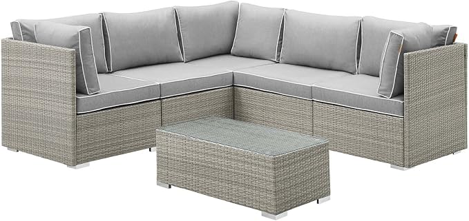 Modway Repose 6 Piece Outdoor Patio Sectional Set in Light Gray Gray by Modway