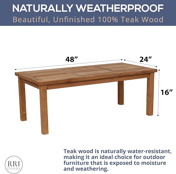 Teak Outdoor Coffee Table, Premium Grade A Teak Wood Patio Furniture - Image 3