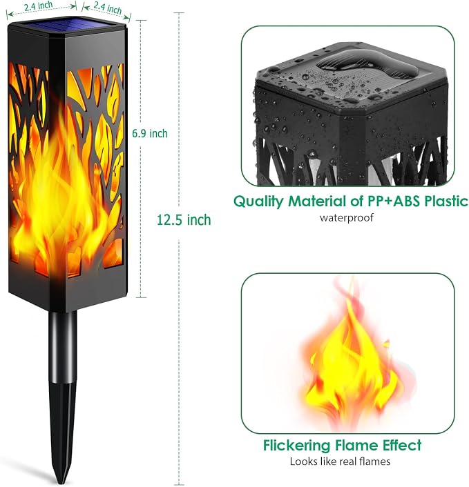 TomCare Flickering Flames Pathway Lights Solar Powered Decorative Garden - Image 2