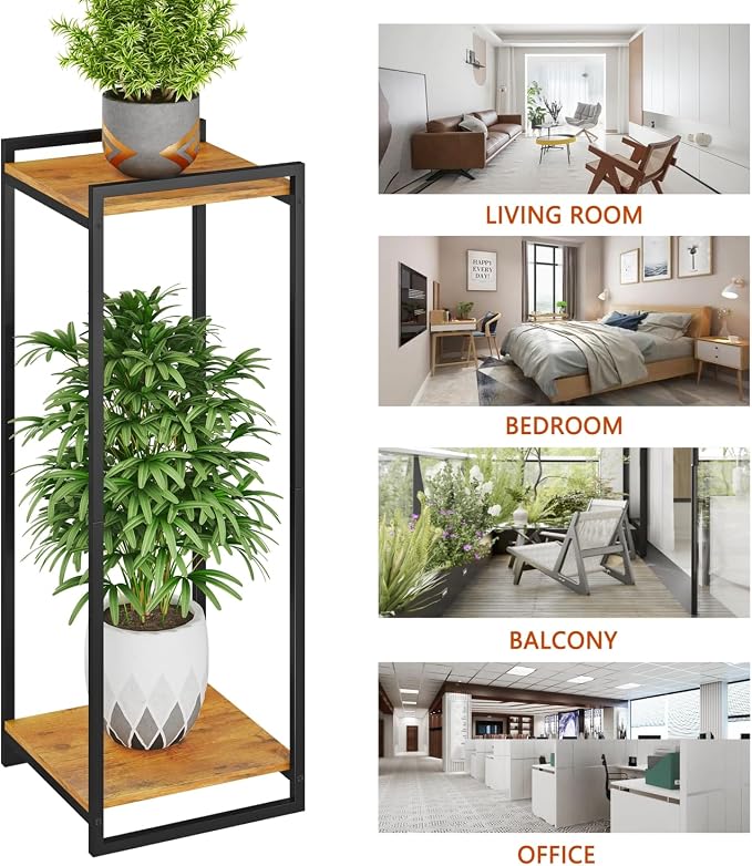 2-Tier Plant Stand Indoor, Rustic Brown - Image 6