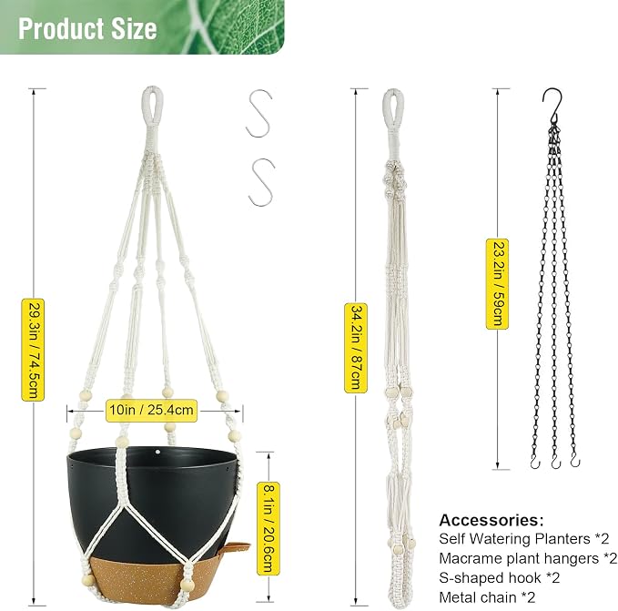10 inch Self Watering Hanging Planters, 2 Pack Hanging Flower Pots - Image 3