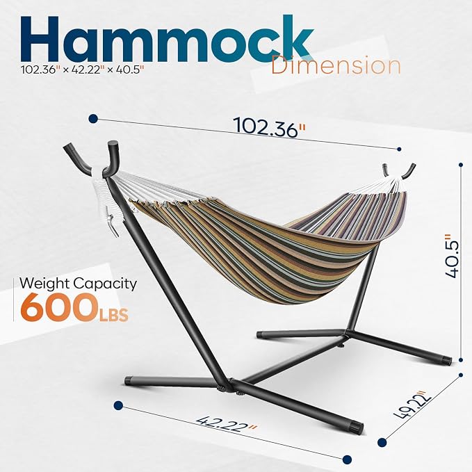 Hammock with Stand for Outside, 600lbs Portable Hammock with Steel Frame for - Image 2